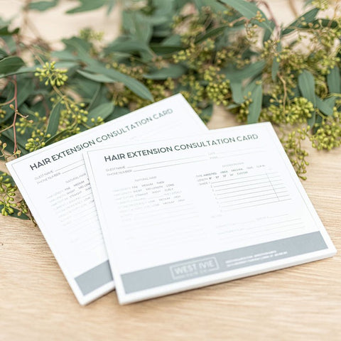 CONSULTATION CARDS CONSULTATION CARDS ARE AN EXCELLENT WAY TO KEEP TRACK OF APPOINTMENTS, ORDERING/ORDERED HAIR, INSTALL LAYERING, BUDGET AND SO MUCH MORE! COMES IN A THICK PAPER PAD OF 25 INDIVIDUAL CONSULTATION FORMS. WEST IVIE HAIR CO