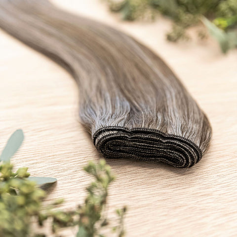 CYPRESS MACHINE WEFT 50g Cypress machine weft is a 22" piano weft featuring natural-toned level 4 brown and neutral level 8 ash blonde. These machine wefts offer the highest weft density, along with the flexibility to be custom sized, colored, and cut acc