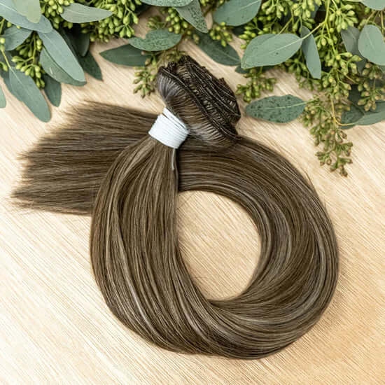 30 INCH CUSTOM CLIP IN CLIP IN HAIR EXTENSIONS GIVE INSTANT DENSITY & LENGTH CUSTOMIZABLE IN PLACEMENT & COLORING, PRE-ROOTED OPTIONS ARE AVAILABLE OUR CUSTOM CLIP IN EXTENSIONS ARE 30" IN LENGTH AND HAVE 7 TOTAL PIECES 1 PIECE- 10" WIDE 1 PIECE- 6" WIDE