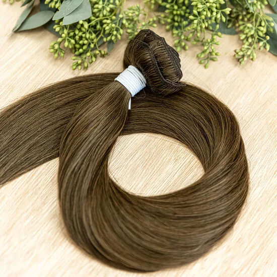 30 INCH CUSTOM CLIP IN CLIP IN HAIR EXTENSIONS GIVE INSTANT DENSITY & LENGTH CUSTOMIZABLE IN PLACEMENT & COLORING, PRE-ROOTED OPTIONS ARE AVAILABLE OUR CUSTOM CLIP IN EXTENSIONS ARE 30" IN LENGTH AND HAVE 7 TOTAL PIECES 1 PIECE- 10" WIDE 1 PIECE- 6" WIDE