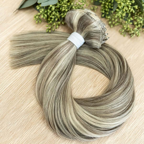 30 INCH CUSTOM CLIP IN CLIP IN HAIR EXTENSIONS GIVE INSTANT DENSITY & LENGTH CUSTOMIZABLE IN PLACEMENT & COLORING, PRE-ROOTED OPTIONS ARE AVAILABLE OUR CUSTOM CLIP IN EXTENSIONS ARE 30" IN LENGTH AND HAVE 7 TOTAL PIECES 1 PIECE- 10" WIDE 1 PIECE- 6" WIDE